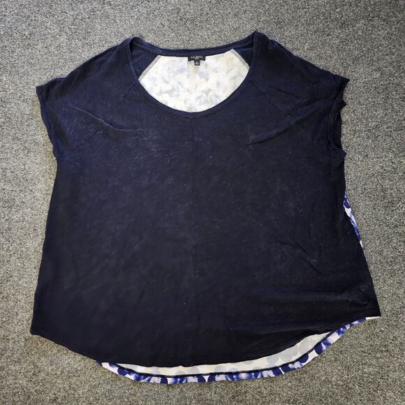 Talbots Tops - Talbots Top Shirt Women 2X Blue Linen Tie Dye Short Sleeve Round Neck Casual
